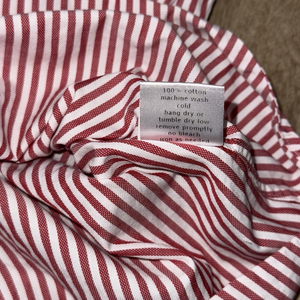 Teddy Stratford Zip Fit Short Sleeve Button Up Shirt Men's 2 S Red White Striped - Picture 4 of 6